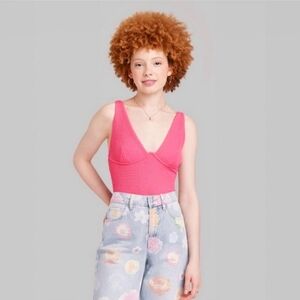 WILD FABLE Textured Bright Pink Stretch Tank Bodysuit | SZ XL